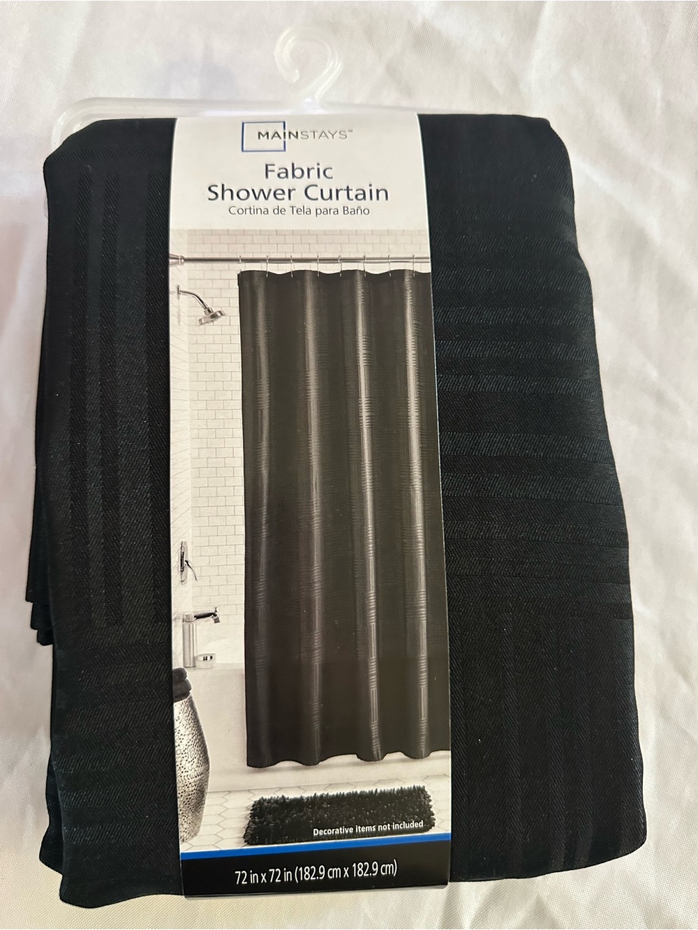 Mainstays Black Fabric Shower Curtain Panel